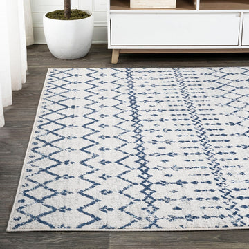 Moroccan Hype Boho Vintage Diamond Area Rug Cream/Navy
